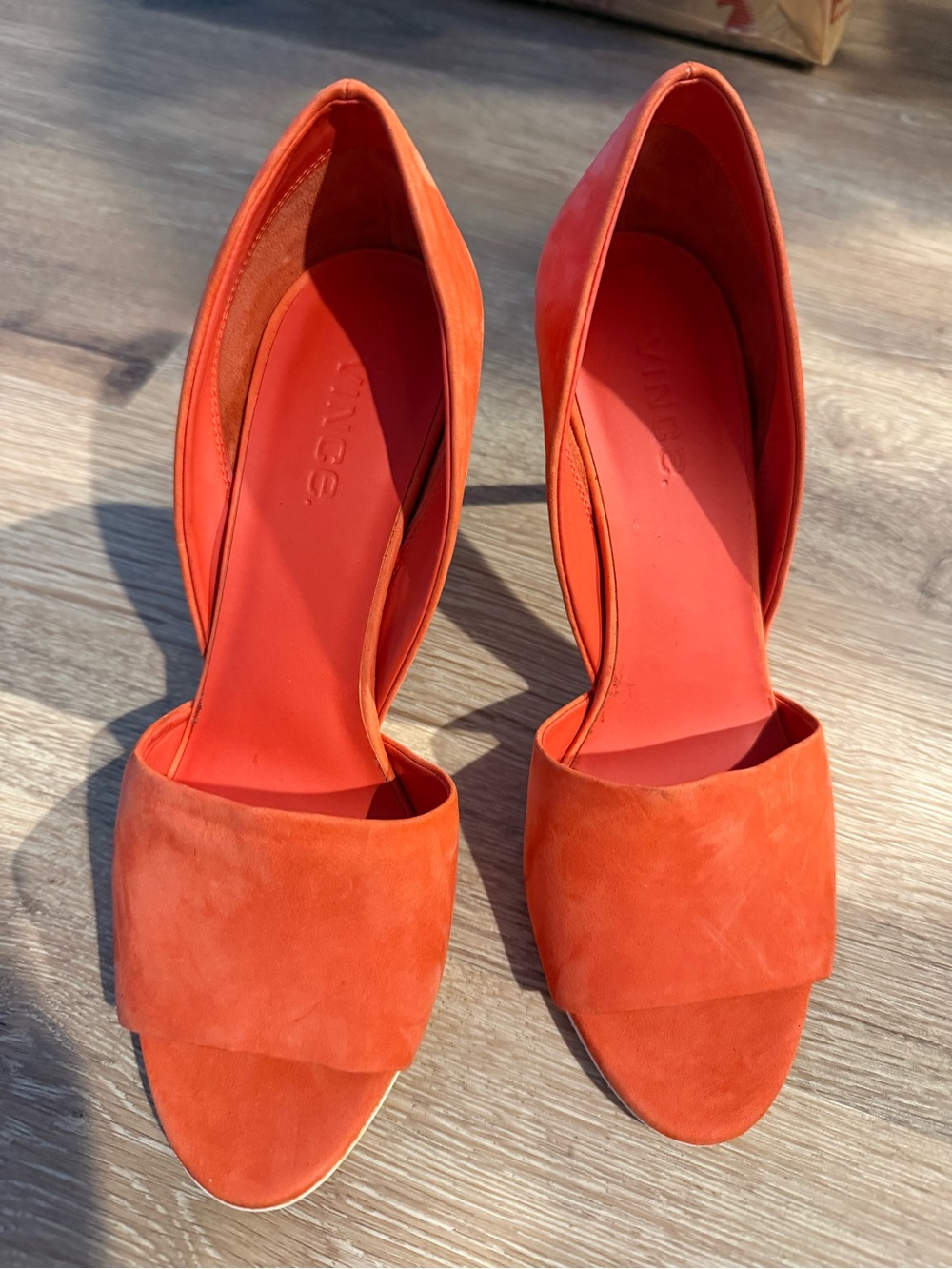 Vince Orange Suede Open-Toe Heels Stilettoes
